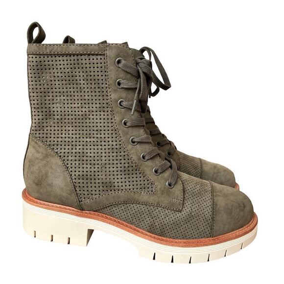 MIA Havenn Kashton Lace Up Combat Boots Size 8.5 Olive Green Perforated Side Zip - Picture 4 of 12